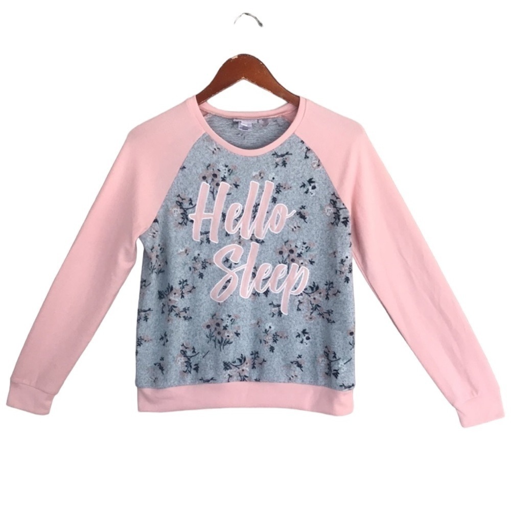 BCBGirls Hello Sleep Sweatshirt Lounge Top Floral Pink Raglan Size L 14/16